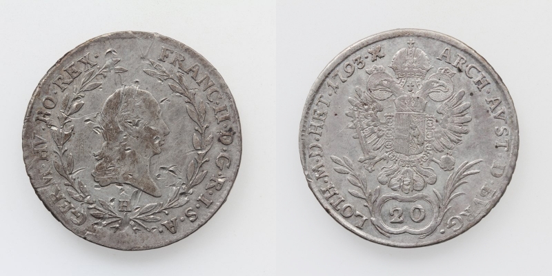 Franz II.(I.) 20 Kreuzer 1793 H Günzburg R!