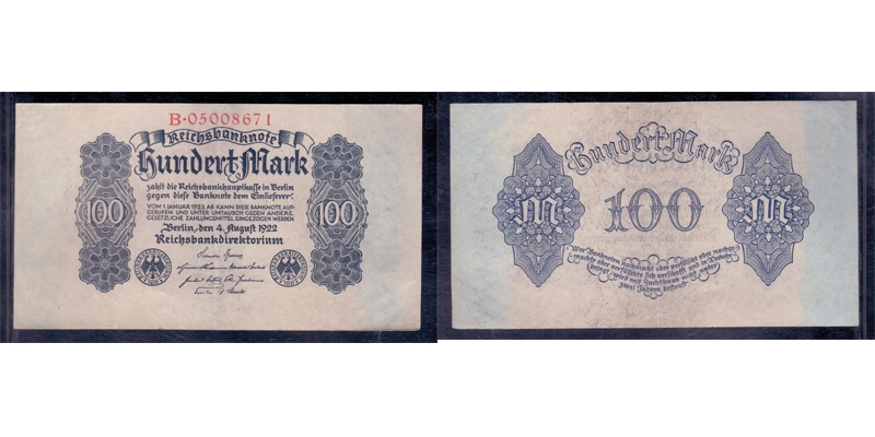 Reichsbanknote Berlin Hundert Mark 4.8.1922
