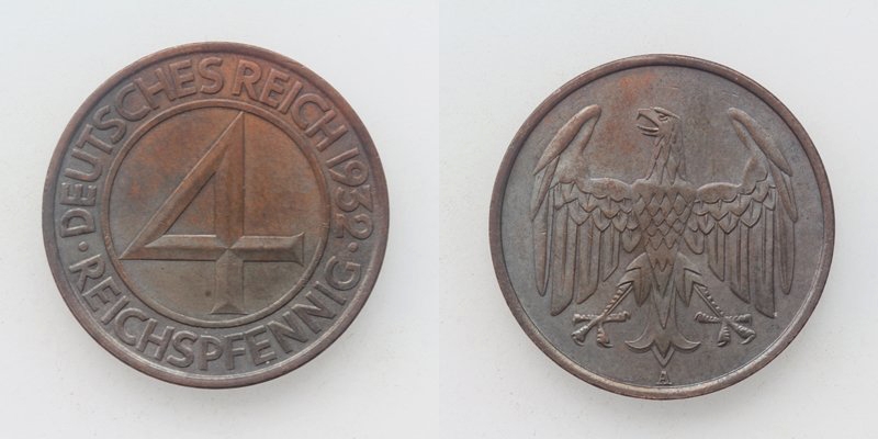 Weimarer Republik 4 Reichspfennig 1932 A