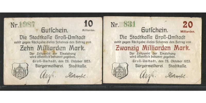 Hessen Gutschein Stadtkasse Groß-Umstadt 1923