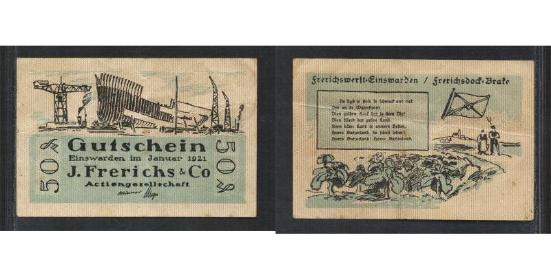 Niedersachsen Notgeld J. Frerichs AG Einswarden 1921