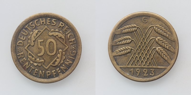 Weimarer Republik 50 Rentenpfennig 1923 G