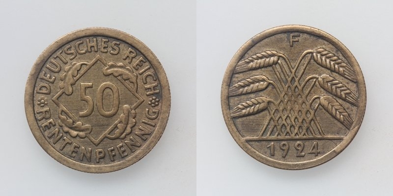 Weimarer Republik 50 Rentenpfennig 1924 F