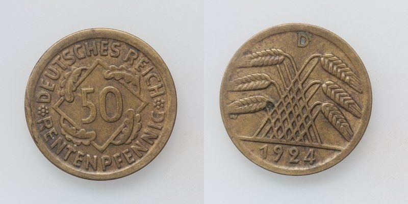 Weimarer Republik 50 Rentenpfennig 1924 D