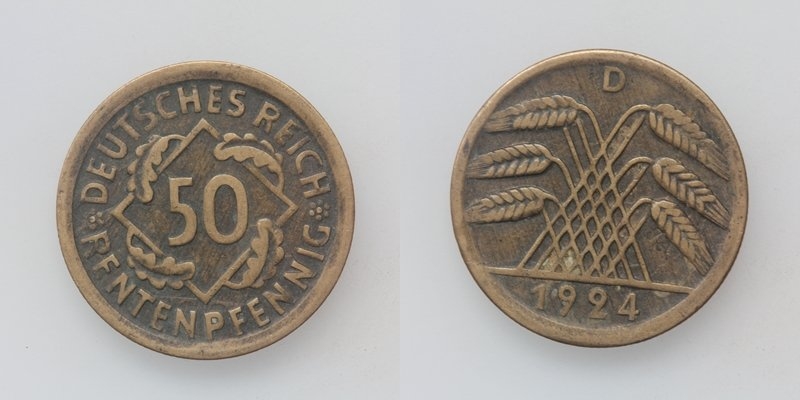 Weimarer Republik 50 Rentenpfennig 1924 D