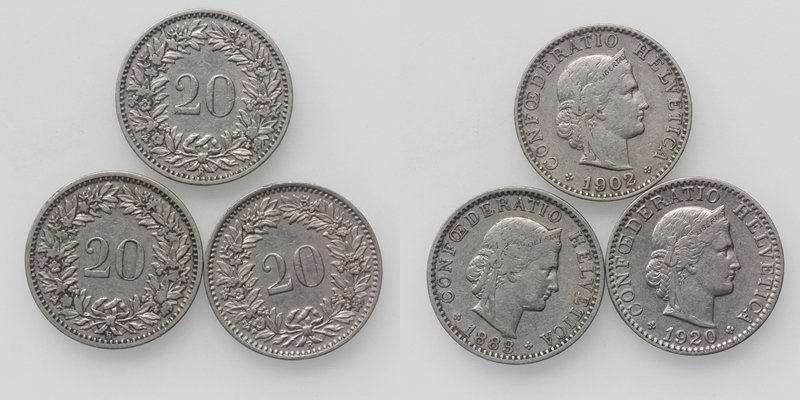 LOT 3 Stück 20 Schweizer Rappen 1883 1902/20