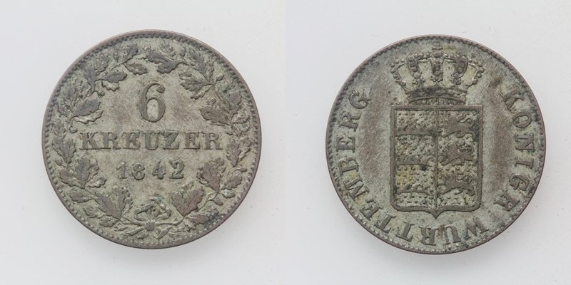 Württemberg Wilhelm I. 6 Kreuzer 1842