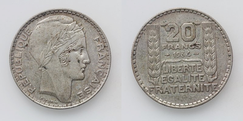 Frankreich 20 Francs 1934 Turin Silber