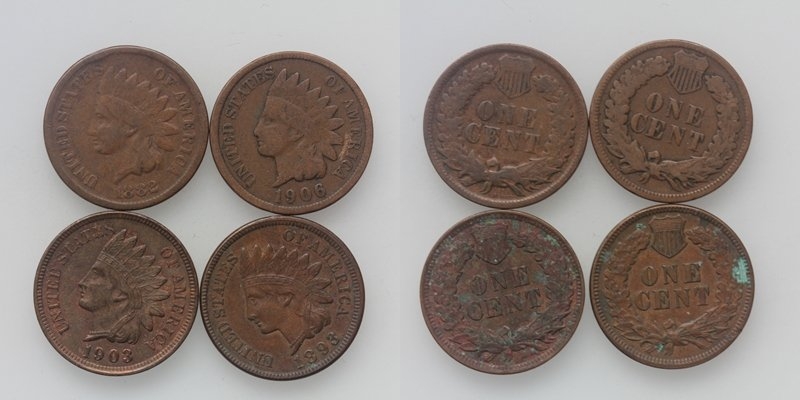 USA Indian Head LOT One Cent 1882/93-1906/03 4 Stück