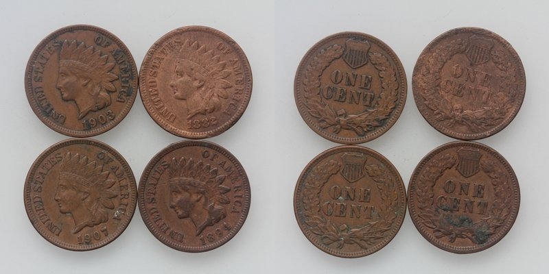 USA Indian Head LOT One Cent 1903/07-1882/94 4 Stück