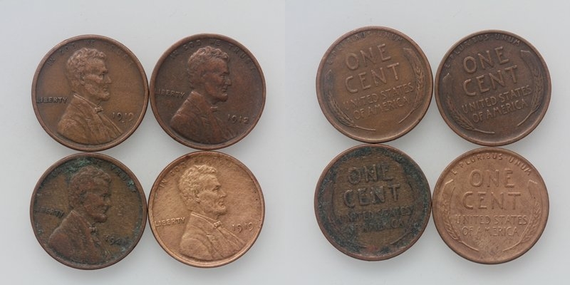 USA Lincoln LOT One Cent 1919 S/12/20/19 4 Stück