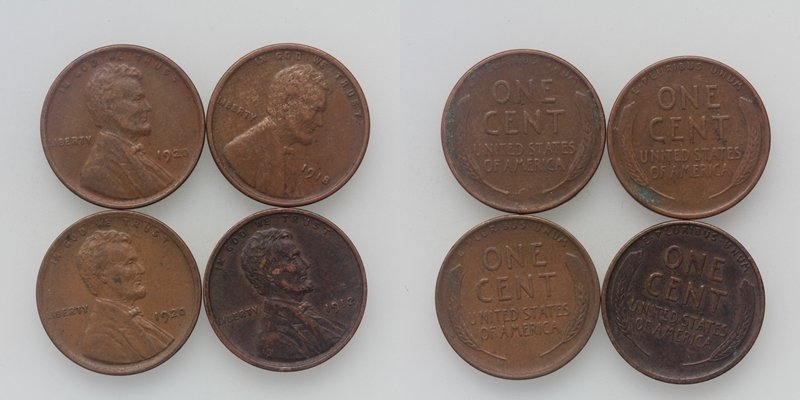 USA Lincoln LOT One Cent 1920/18/12 4 Stück