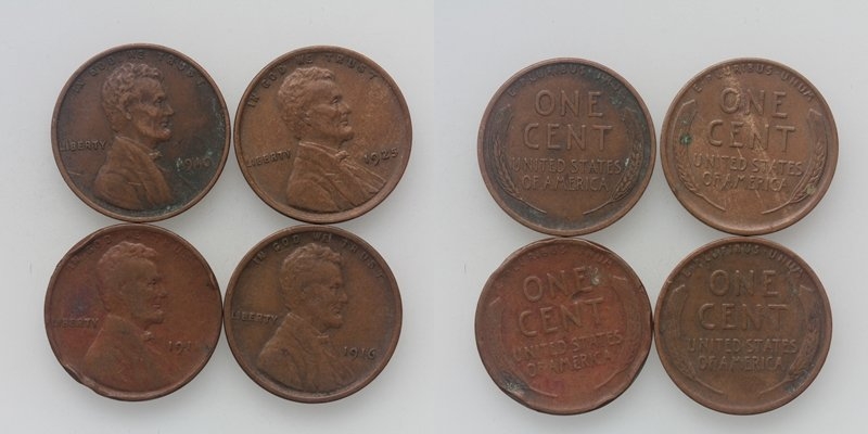 USA Lincoln LOT One Cent 1910/25/11/16 4 Stück