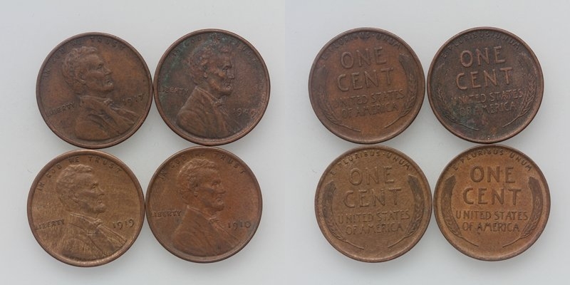 USA Lincoln LOT One Cent 1917/09/19/10 4 Stück