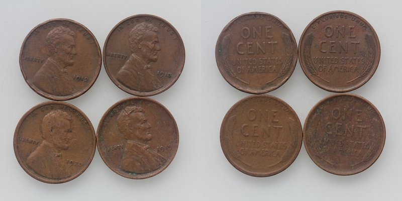 USA Lincoln LOT One Cent 1912/13/20/19 S 4 Stück