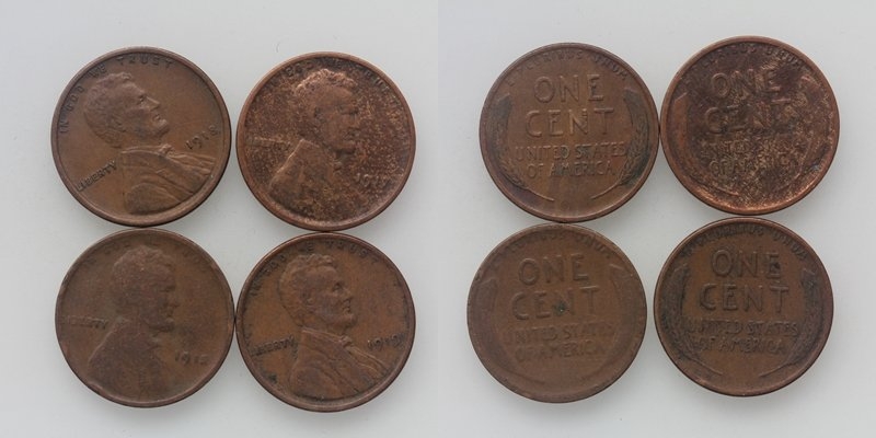 USA Lincoln LOT One Cent 1918/17/15/19 4 Stück