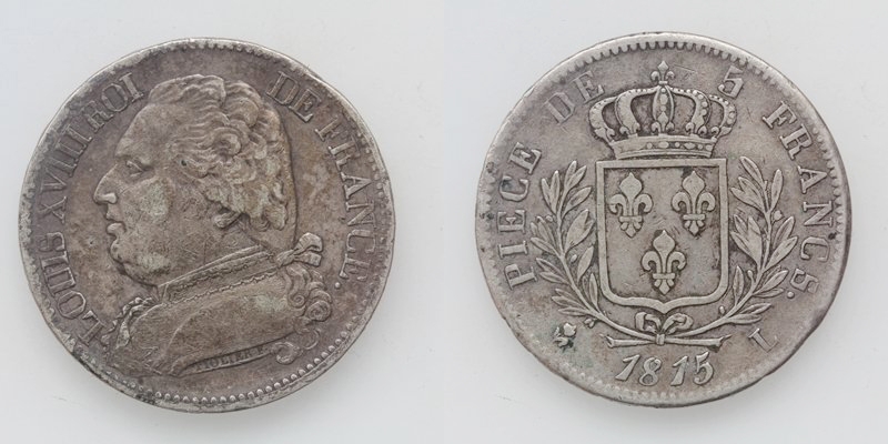 Frankreich Louis XVIII. 5 Francs 1815 L Bayonne