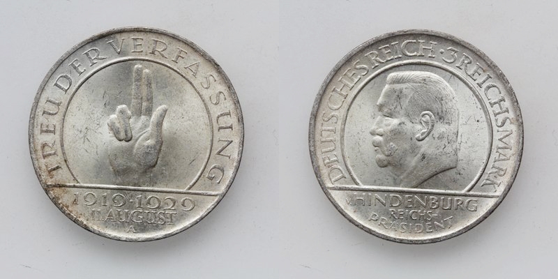 Weimarer Republik 3 Reichsmark 1929 A