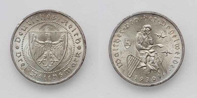 Weimarer Republik 3 Reichsmark 1930 A Vogelweide