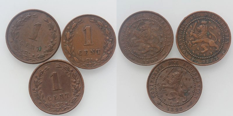 LOT Niederlande 1 Cent 1882/92 1900 3 Stück