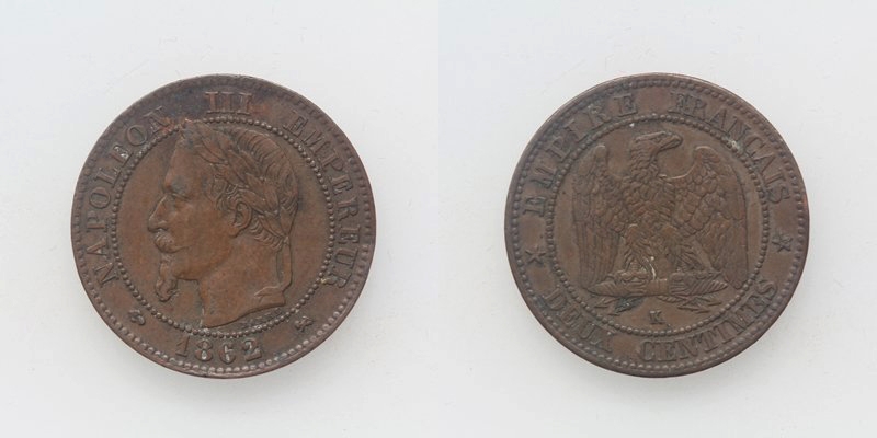 Frankreich Napoleon III. 2 Centimes 1862 K Bordeaux