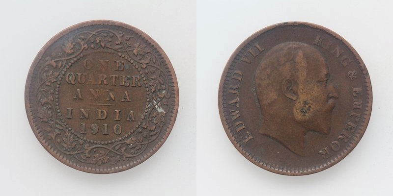 Britisch-Indien 1/4 Anna 1910 Edward VII.