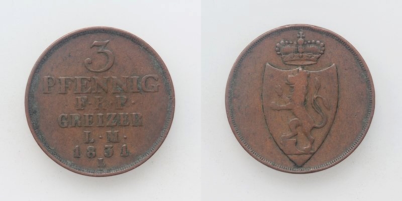 Heinrich XIX. 3 Pfennig 1831 L Reuss Linie zu Obergreiz