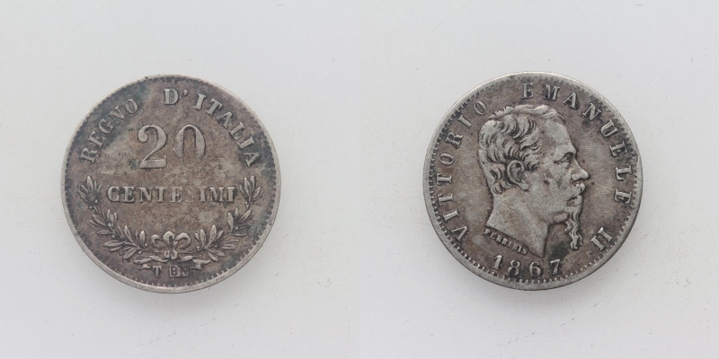 Italien Vittorio Emanuele II. 20 Centesimi 1867 T BN Turin R!