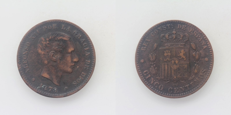 Spanien Alfonso XII. 5 Centimos 1879