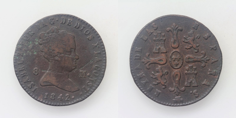 Spanien Isabel II. 8 Maravedis 1842