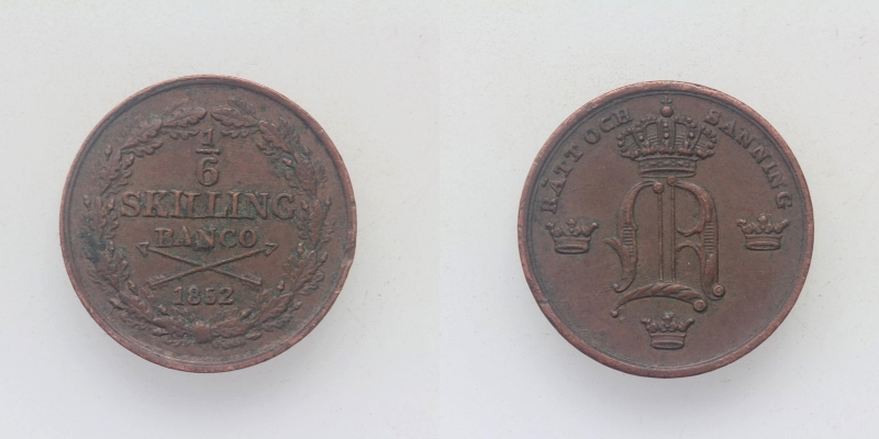 Schweden 1/6 Skilling banco 1852