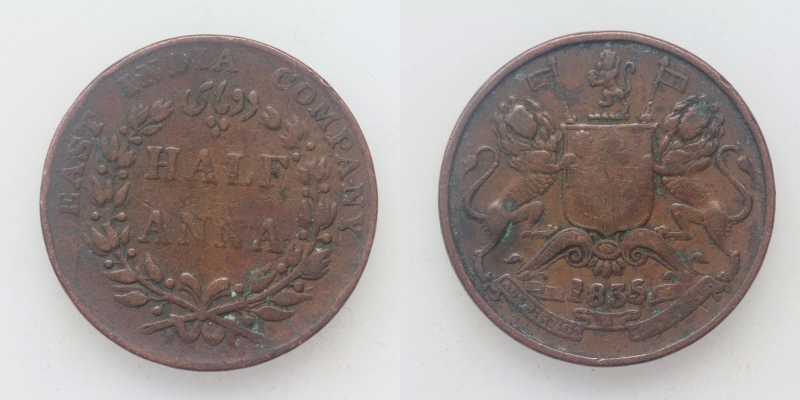 Britisch-Indien Half Anna 1835 Victoria