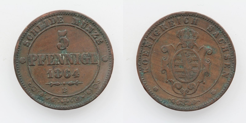 Sachsen Johann 5 Pfennige 1864 B