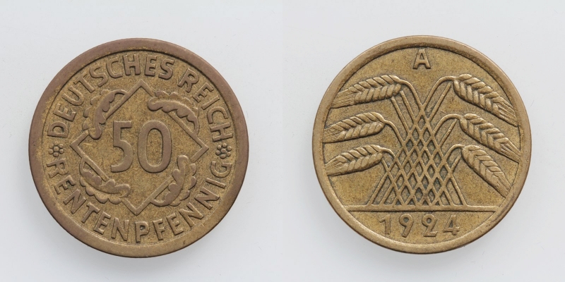 Weimarer Republik 50 Rentenpfennig 1924 A