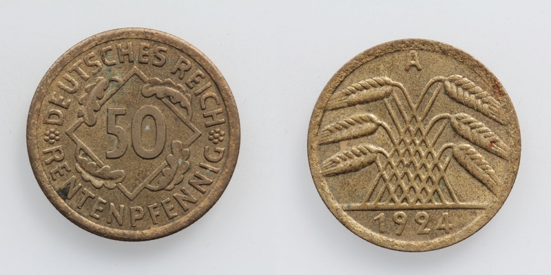 Weimarer Republik 50 Rentenpfennig 1924 A