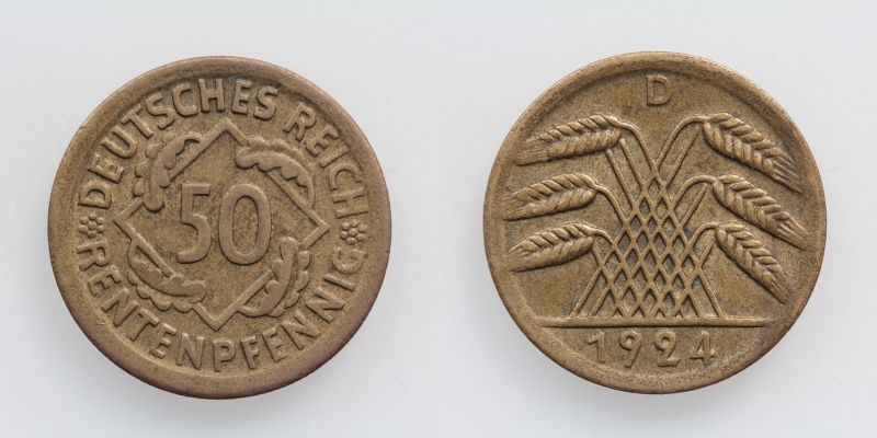 Weimarer Republik 50 Rentenpfennig 1924 D