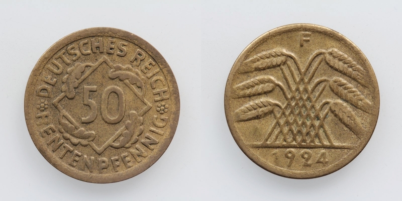 Weimarer Republik 50 Rentenpfennig 1924 F