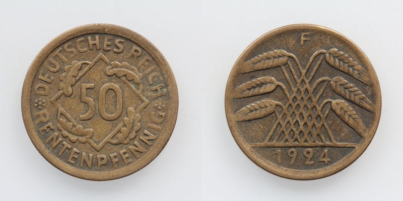 Weimarer Republik 50 Rentenpfennig 1924 F