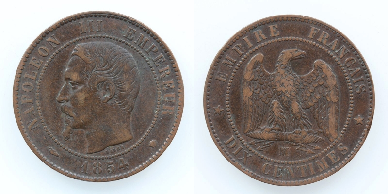 Frankreich Napoleon III. 10 Centimes 1854 MA Marseille