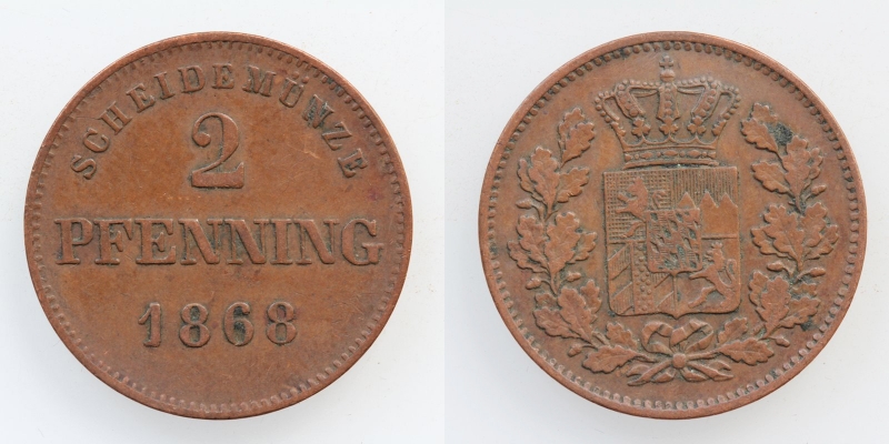 Bayern Ludwig II. 2 Pfennig 1868