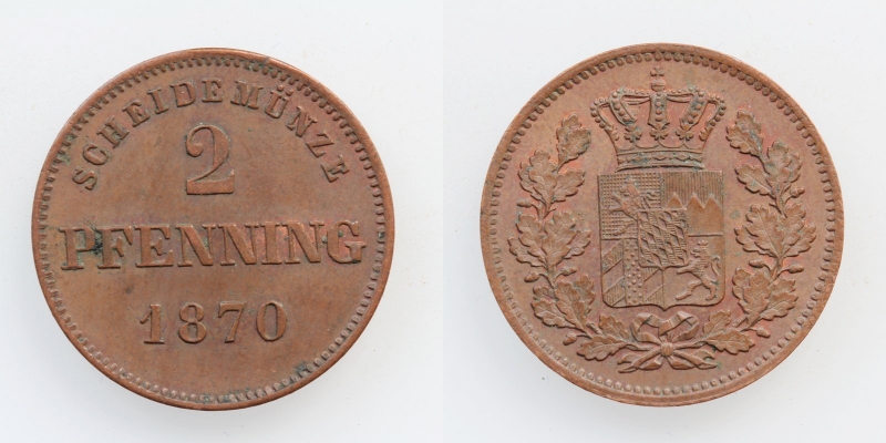 Bayern Ludwig II. 2 Pfennig 1870