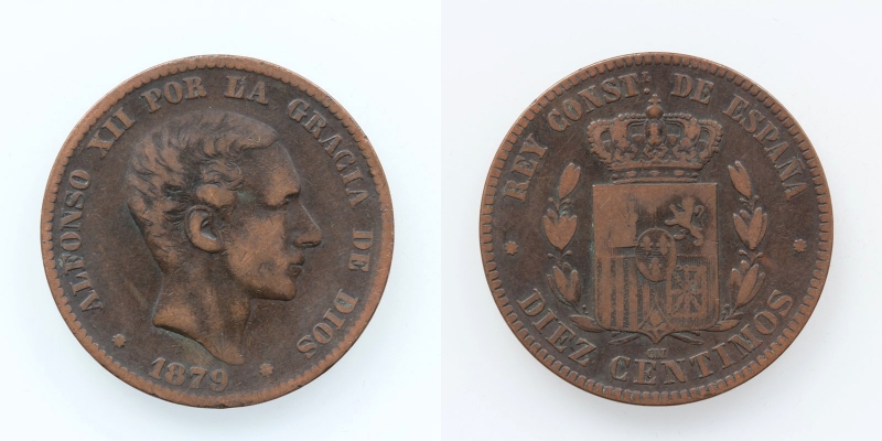 Spanien Alfonso XII. 10 Centimos 1879 OM Barcelona