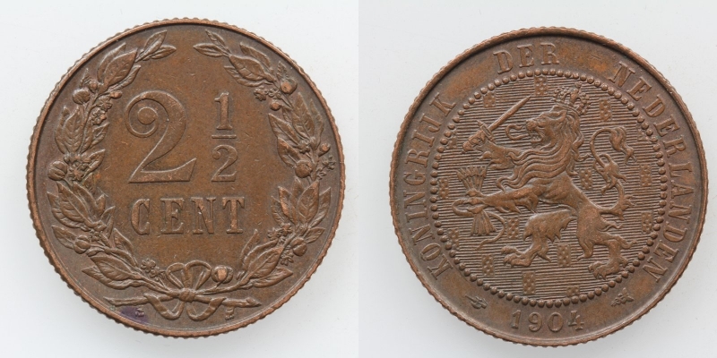 Niederlande Wilhelmina 2 1/2 Cent 1904