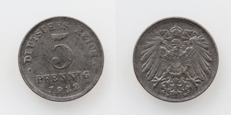 Deutsches Reich 5 Pfennig 1922 D