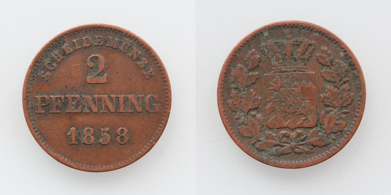 Bayern Maximilian II. 2 Pfennig 1858