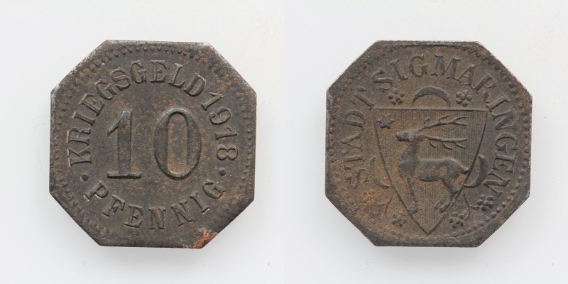 Kriegsgeld Stadt Sigmaringen 10 Pfennig 1918