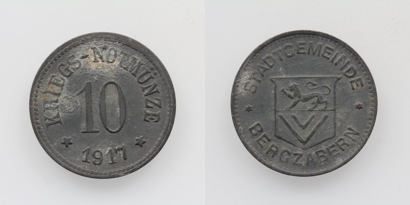 Stadtgemeinde Bergzabern 10 Pfennig 1917 Kriegs-Notmünze