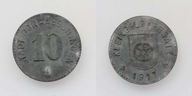 Kleingeld Ersatz Donaueschingen 10 Pfennig 1917