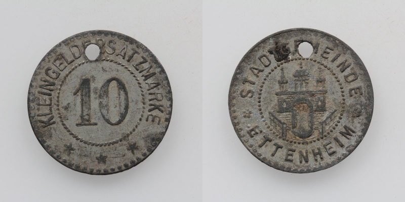 Kleingeldersatzmarke Stadt Ettenheim 10 Pfennig