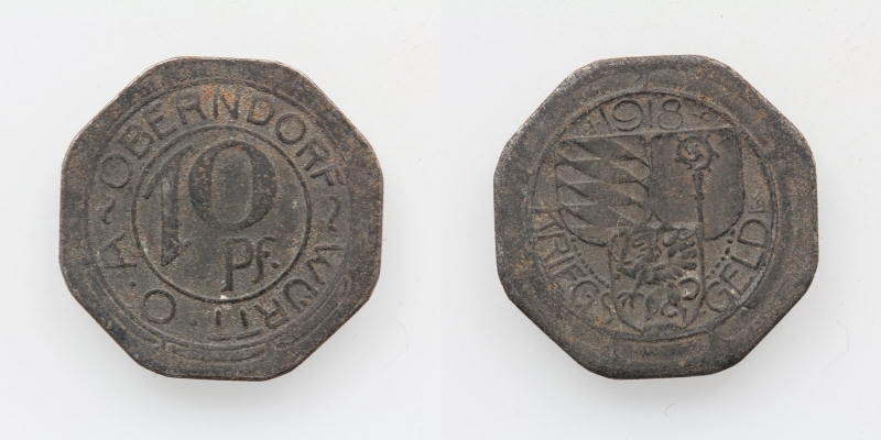 Kriegsgeld Oberndorf Württ 10 Pfennig 1918